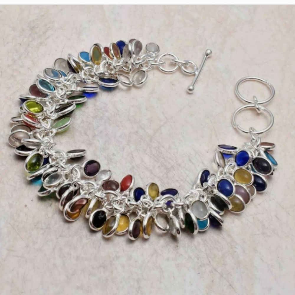 New silver multi color gemstone bracelet